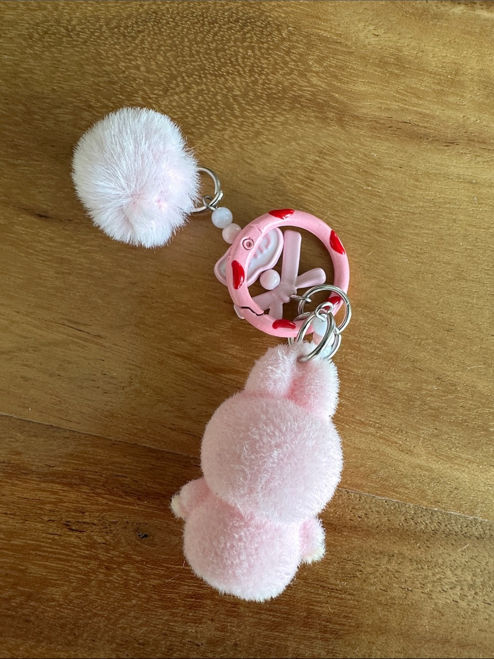 Pink Plush Bunny Keychain Charm - Cute key charm bag charm Accessory - Picture 2 of 3